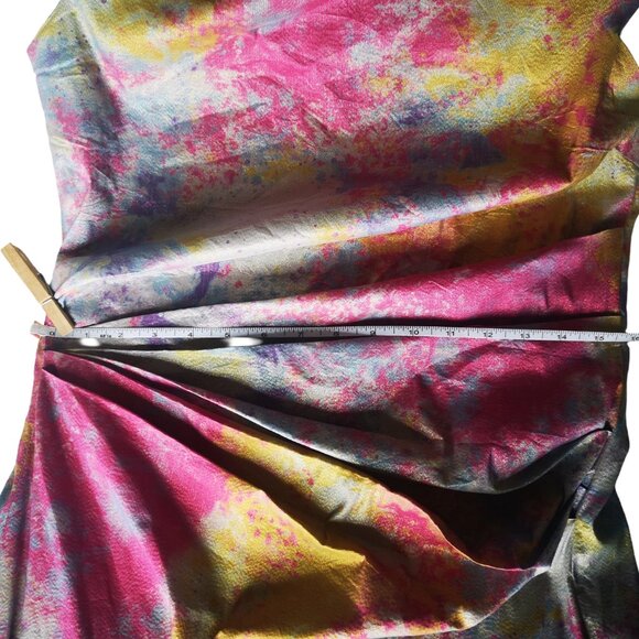 Flattering Teri Jon by Rickie Freeman Silver & Colourful Dress Size 12 - Picture 9 of 16